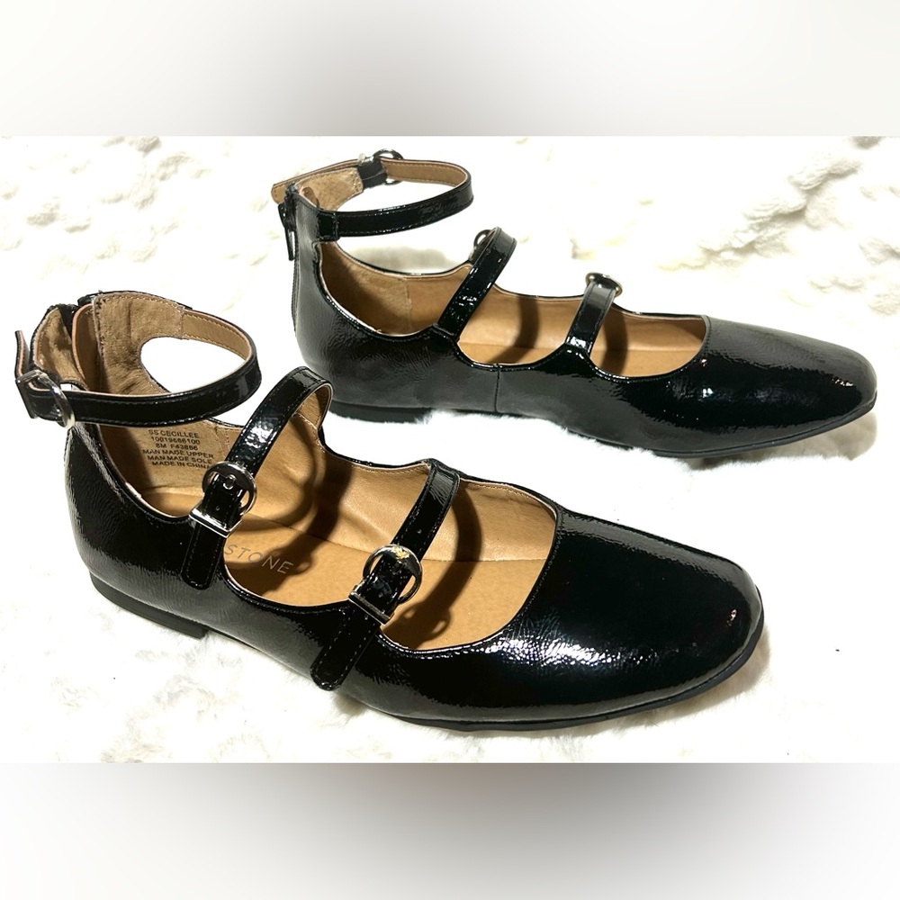Sun Stone mary Jane ballet triple buckle strap square toe women’s flats size 8M